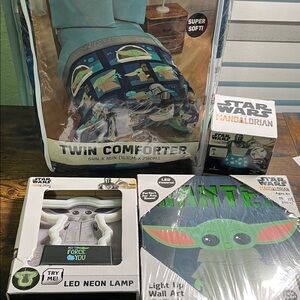 Star Wars Mandalorian Twin Comforter Set Lamps and Art 4 Pieces